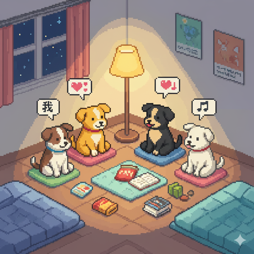 男生宿舍打地铺像素画